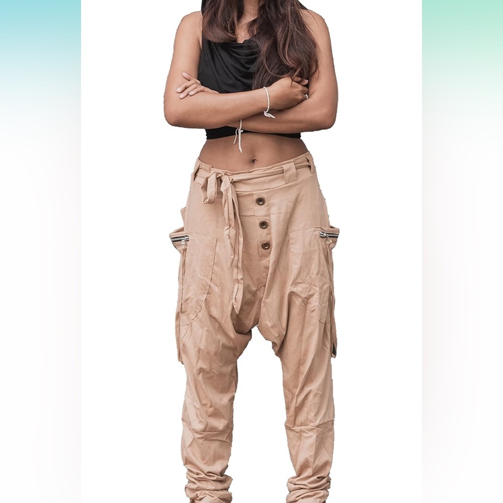 Thaluta Harem Pants TAN one size: elastic band fits sizes 4-12 like new
